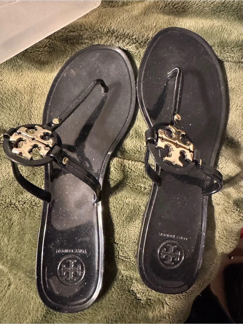 Tory Burch Black Sandal with Gold Logo Medallion